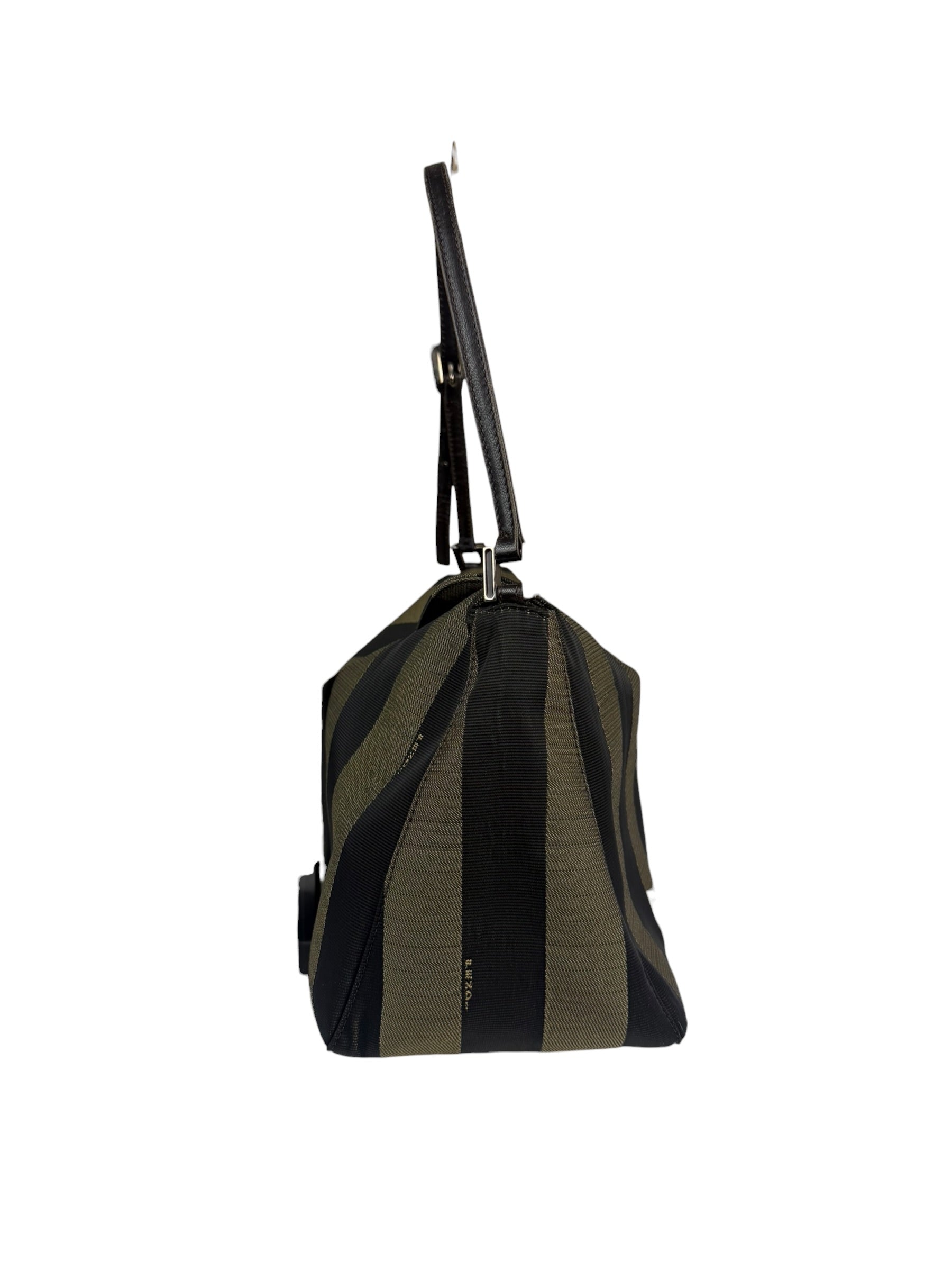 Fendi Green/Black Leather Trim Pequin Stripe Hobo Bag