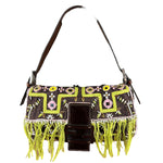 Fendi Canvas Baguette Dark Brown Beaded