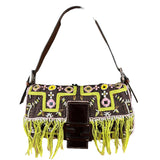 Fendi Canvas Baguette Dark Brown Beaded