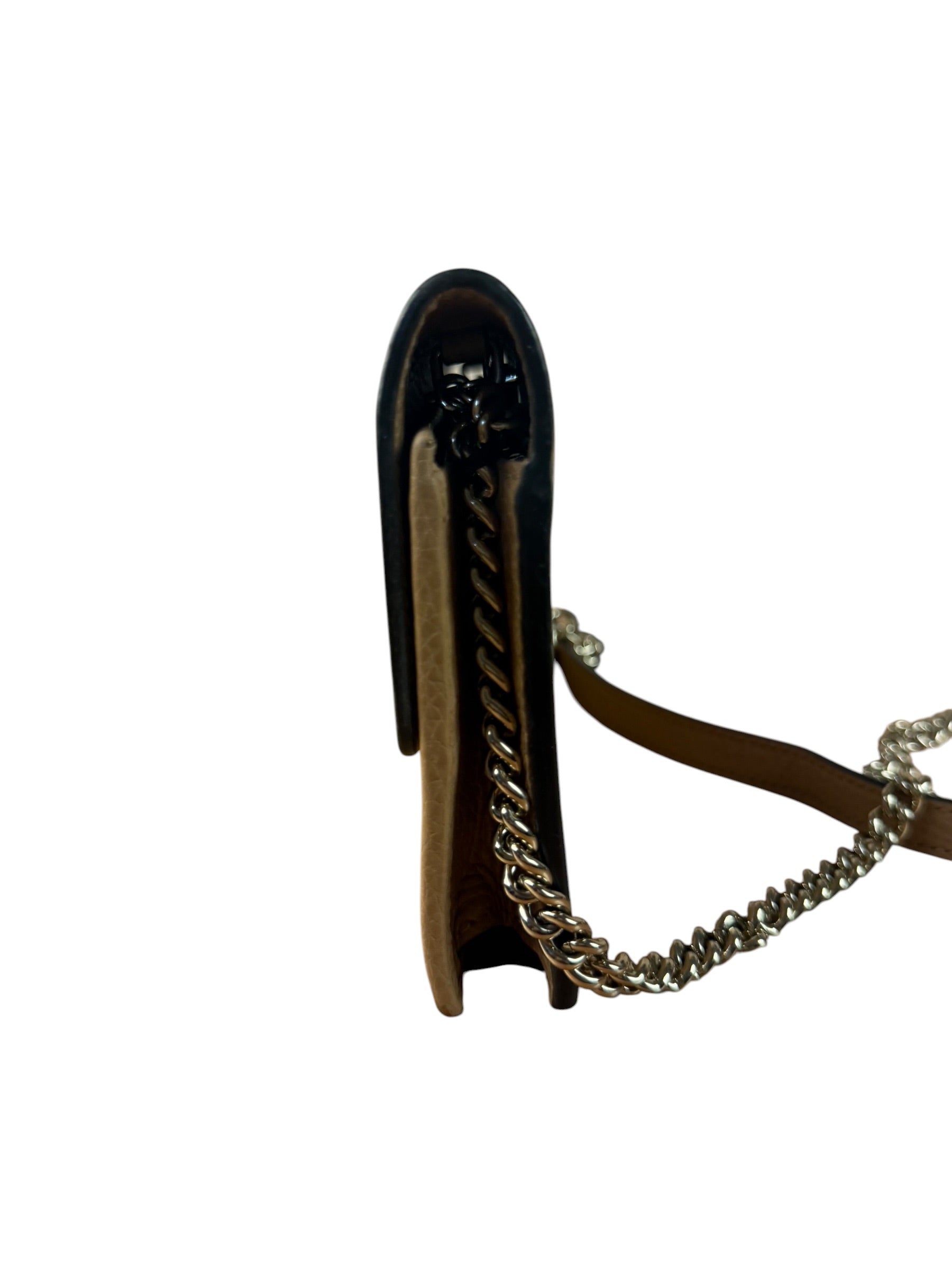 Gucci Light Caramel Pebbled Leather Wallet On Chain