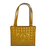 Chanel Vintage Yellow Leather Chocolate Bar Patent Tote Bag 2002