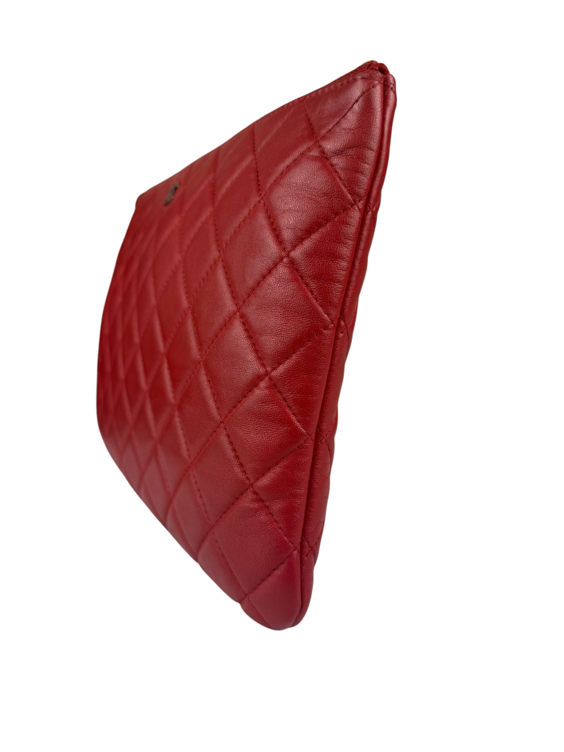 Chanel Vintage Red Leather Classics O-Case Clutch 1992