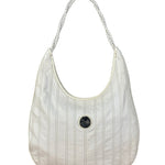 Celine Vintage White Leather Stitch Hobo Shoulder Bag