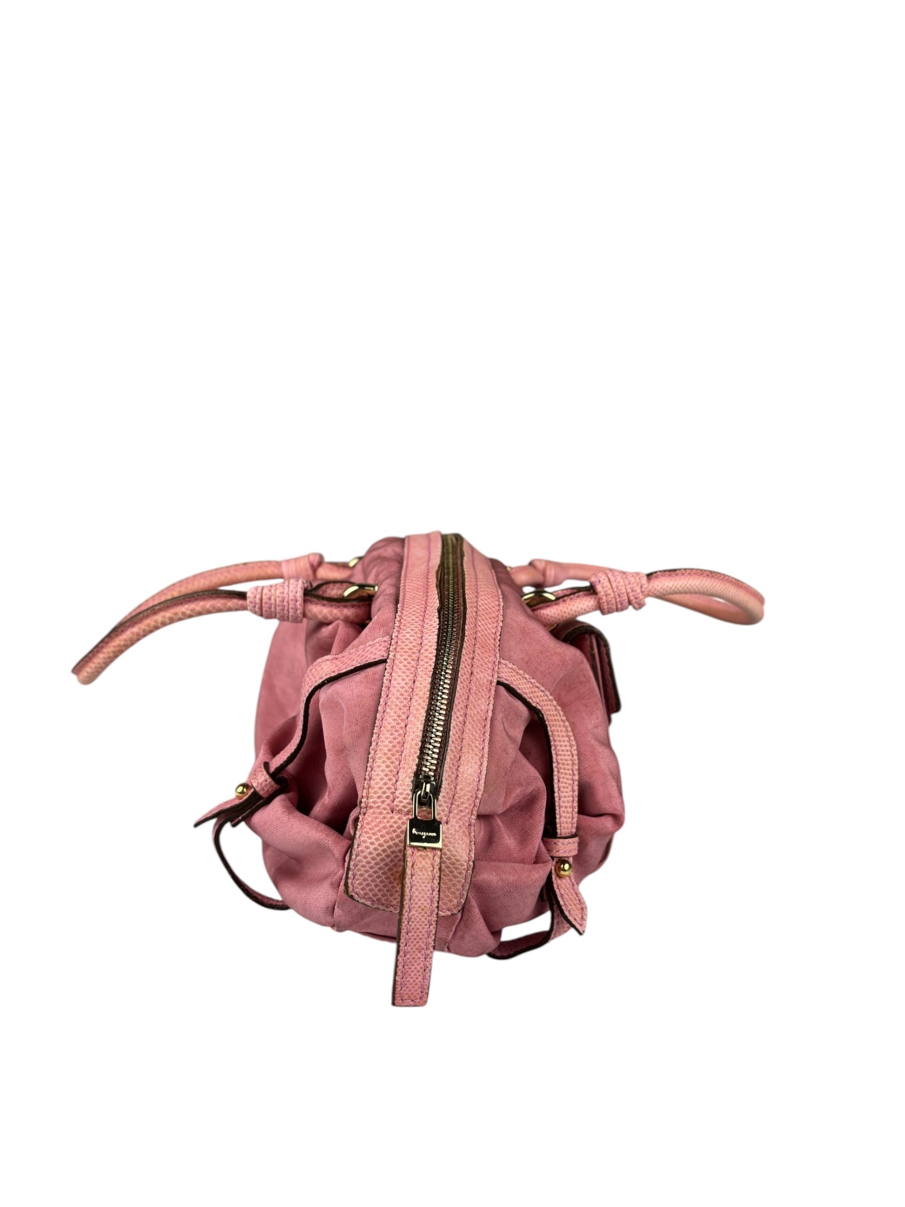 Salvatore Ferragamo Pink Nylon/Leather Bowler Bag