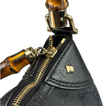 Gucci Black Leather Trim Bamboo Handle Hobo Bag