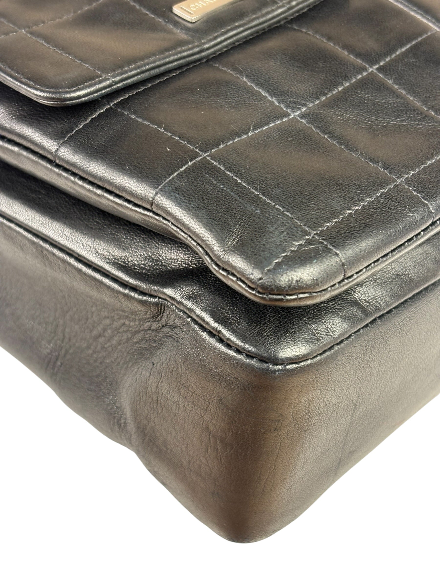 Chanel Black Lambskin Chocolate Bar Quilted Chain Shoulder Bag 2000
