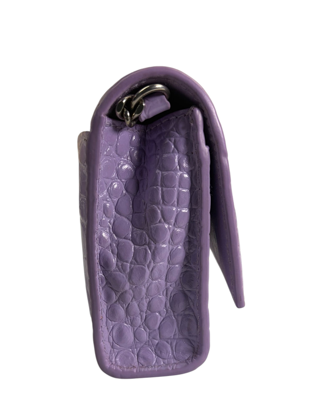 Balenciaga Purple Crocodile Embossed Leather Hourglass Wallet On Chain