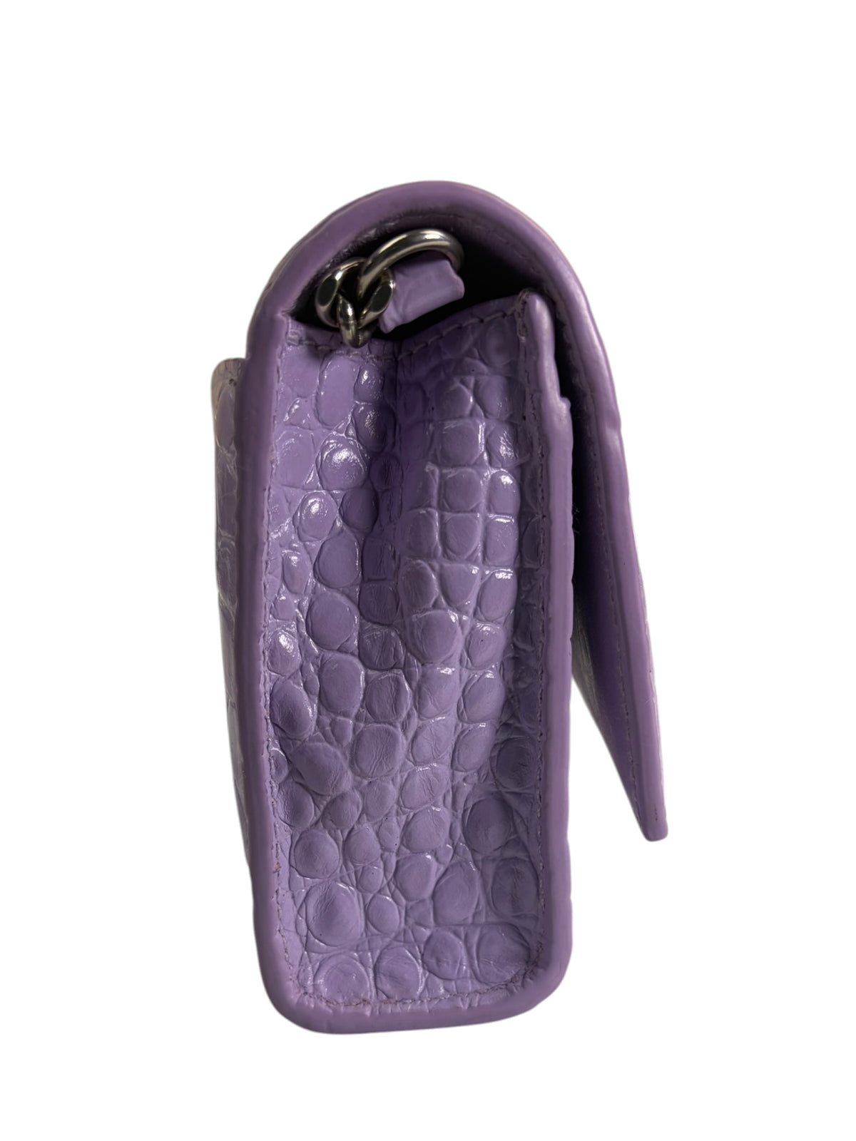 Balenciaga Purple Crocodile Embossed Leather Hourglass Wallet On Chain