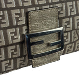 Fendi Brown/Metallic Gold Leather Trim Zucca Baguette