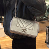 Chanel 2017 Mademoiselle Silver Chevron Single Flap