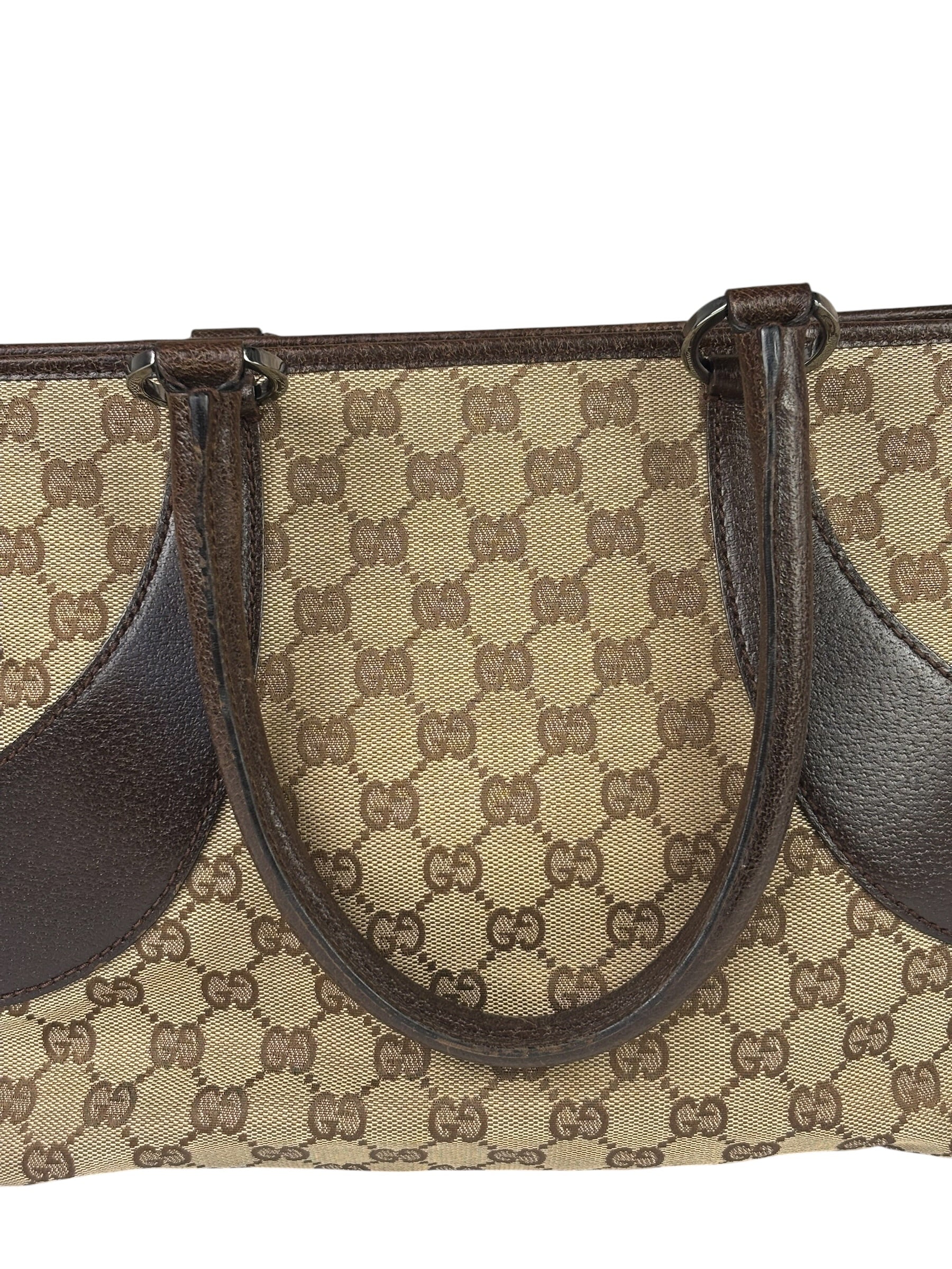 Gucci Brown Leather Trim GG Supreme Shoulder Bag