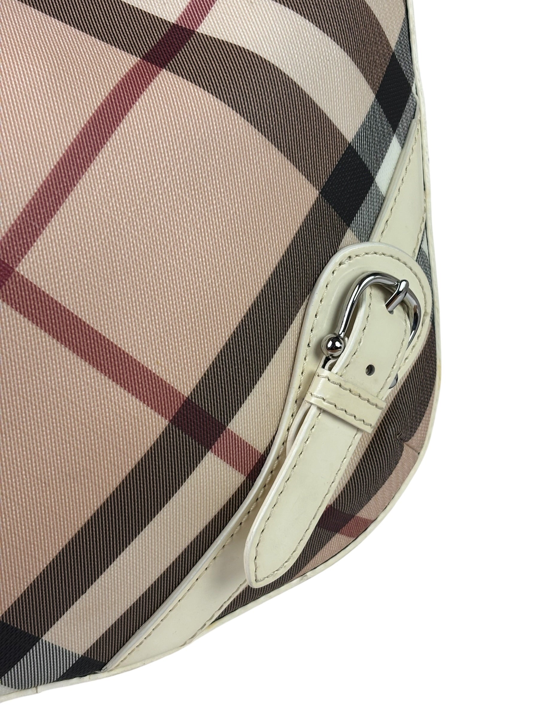 Burberry Beige Leather Trim Nova Check Hobo Bag