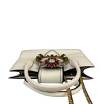 Miu Miu White Madras Ornate Crystal Jeweled Buckle Two-Way Bag