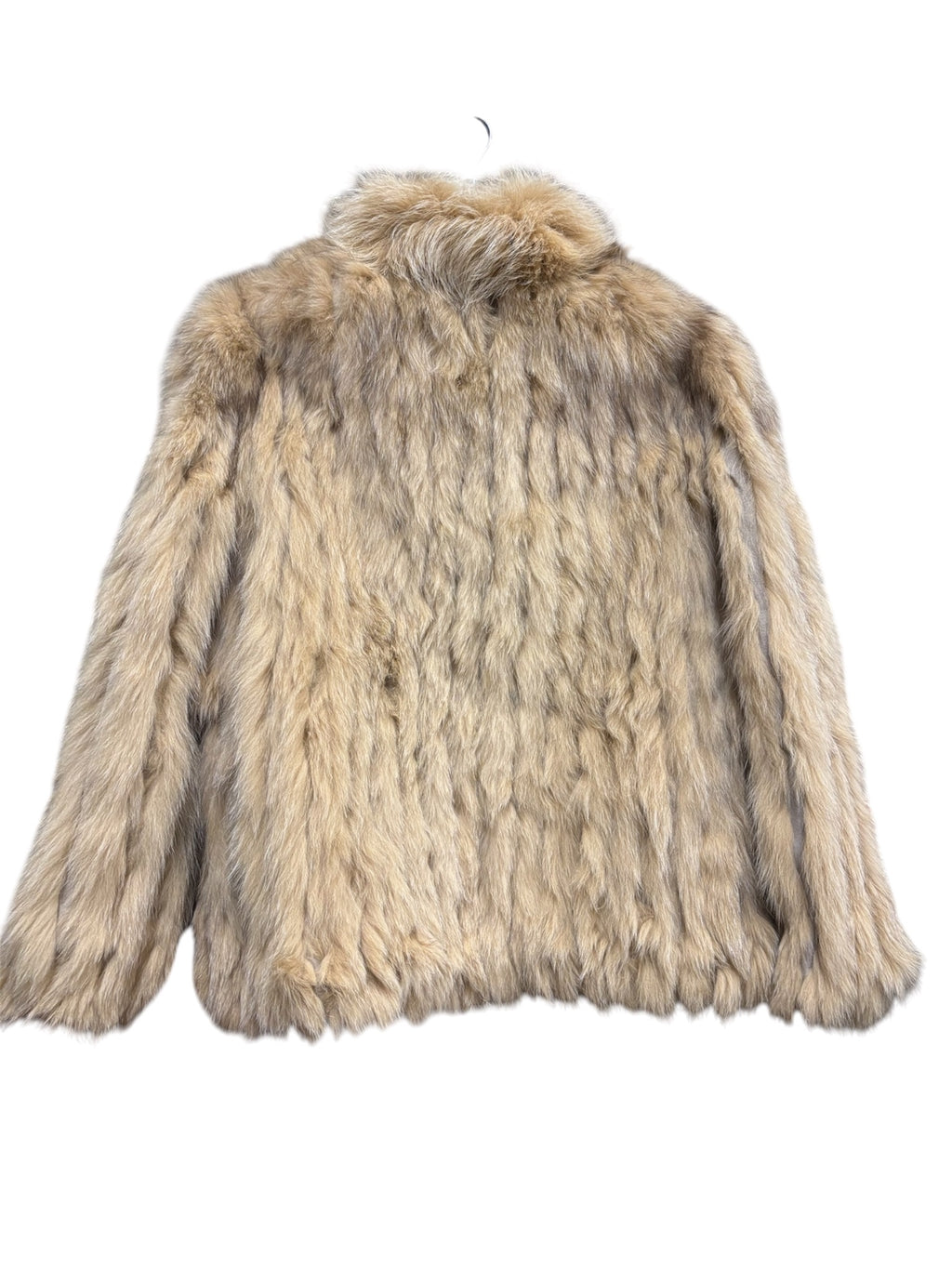 Vintage Beige Saga Fox Zip-Up Leather Trim Fur Coat