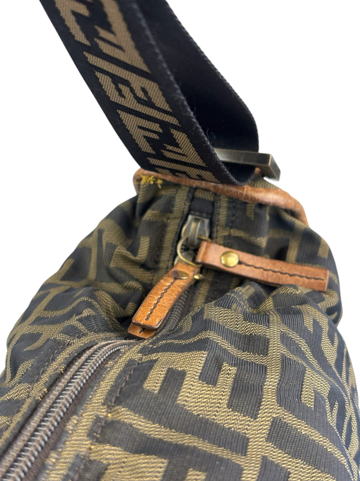 Fendi Zucca Print Brown Canvas Leather Trim Messenger Crossbody