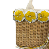 Prada Midollino Leather Trim Wicker Canvas Flower Basket
