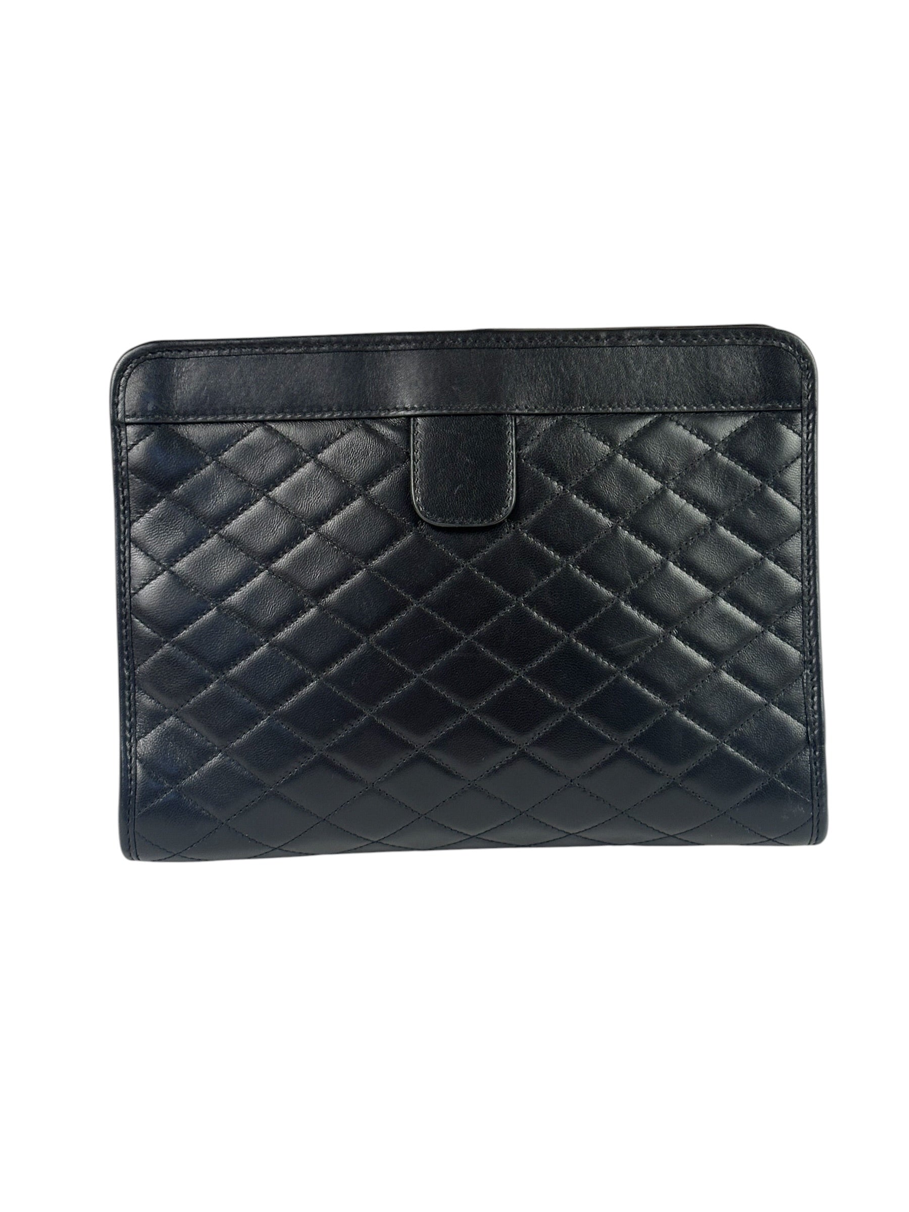 YSL Black Leather Baby Victoire Chain Clutch