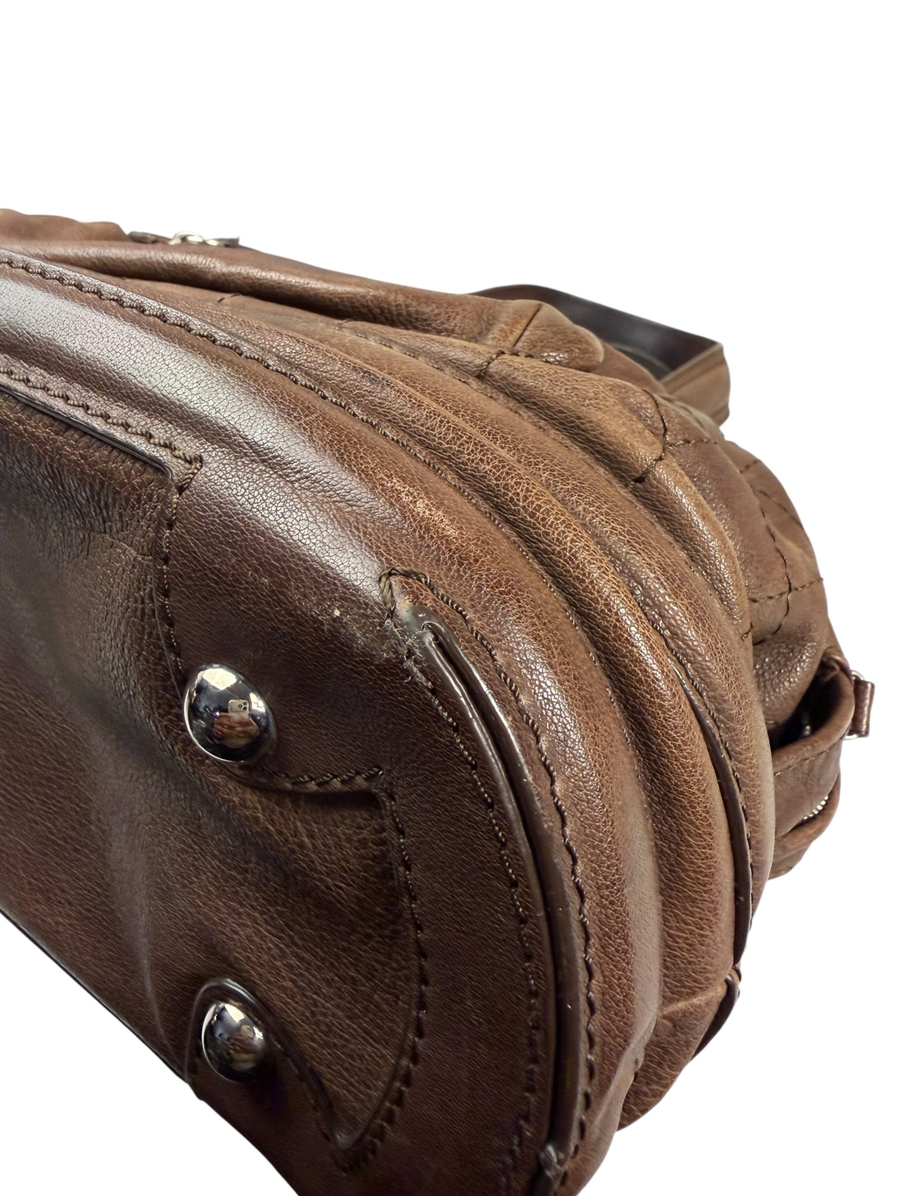 Chanel Brown Leather Essential Square Stitch Bowler Bag 2007