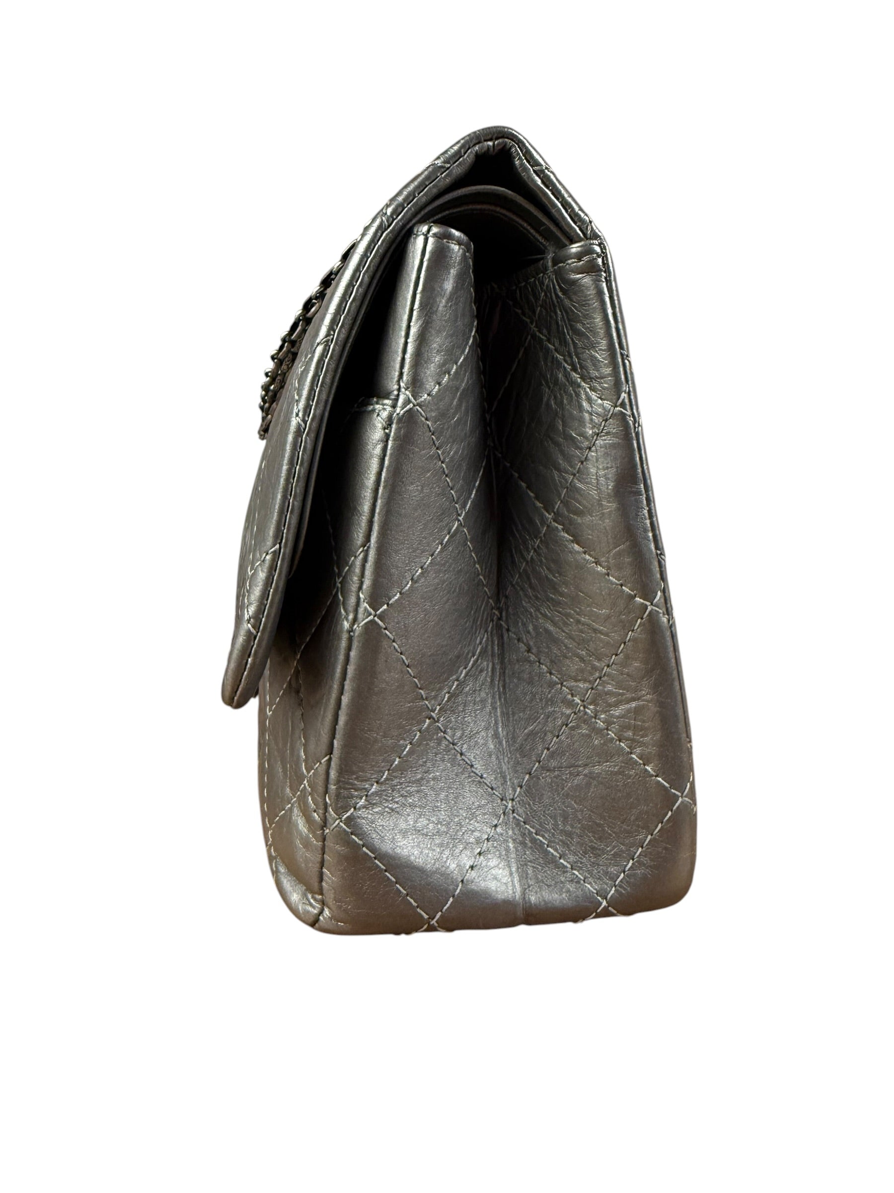 Chanel Metallic Silver Leather Reissue Double Flap Shoulder Bag 2.55 2005