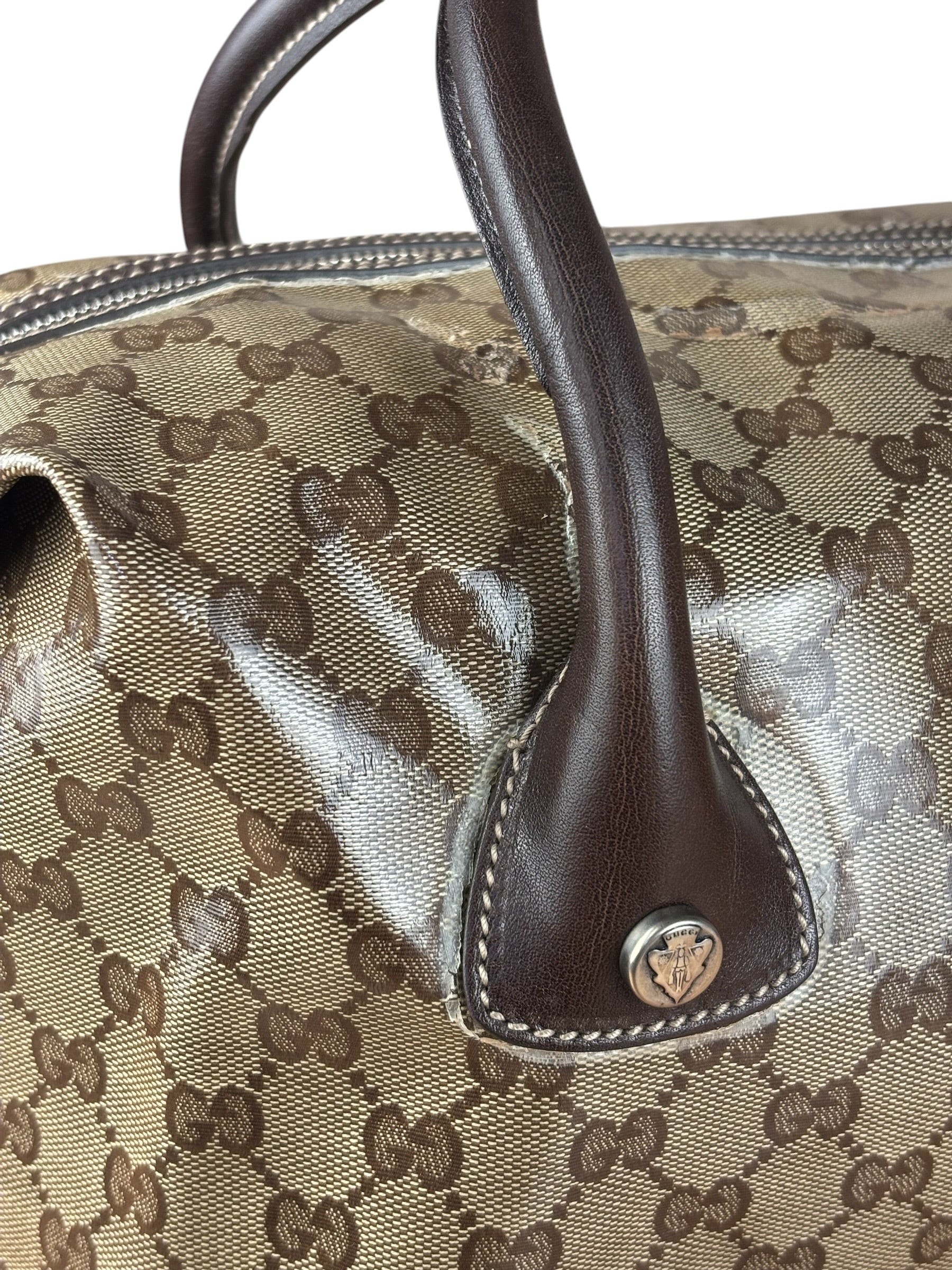 Gucci Vintage GG Coated Canvas Crystal Boston Handbag