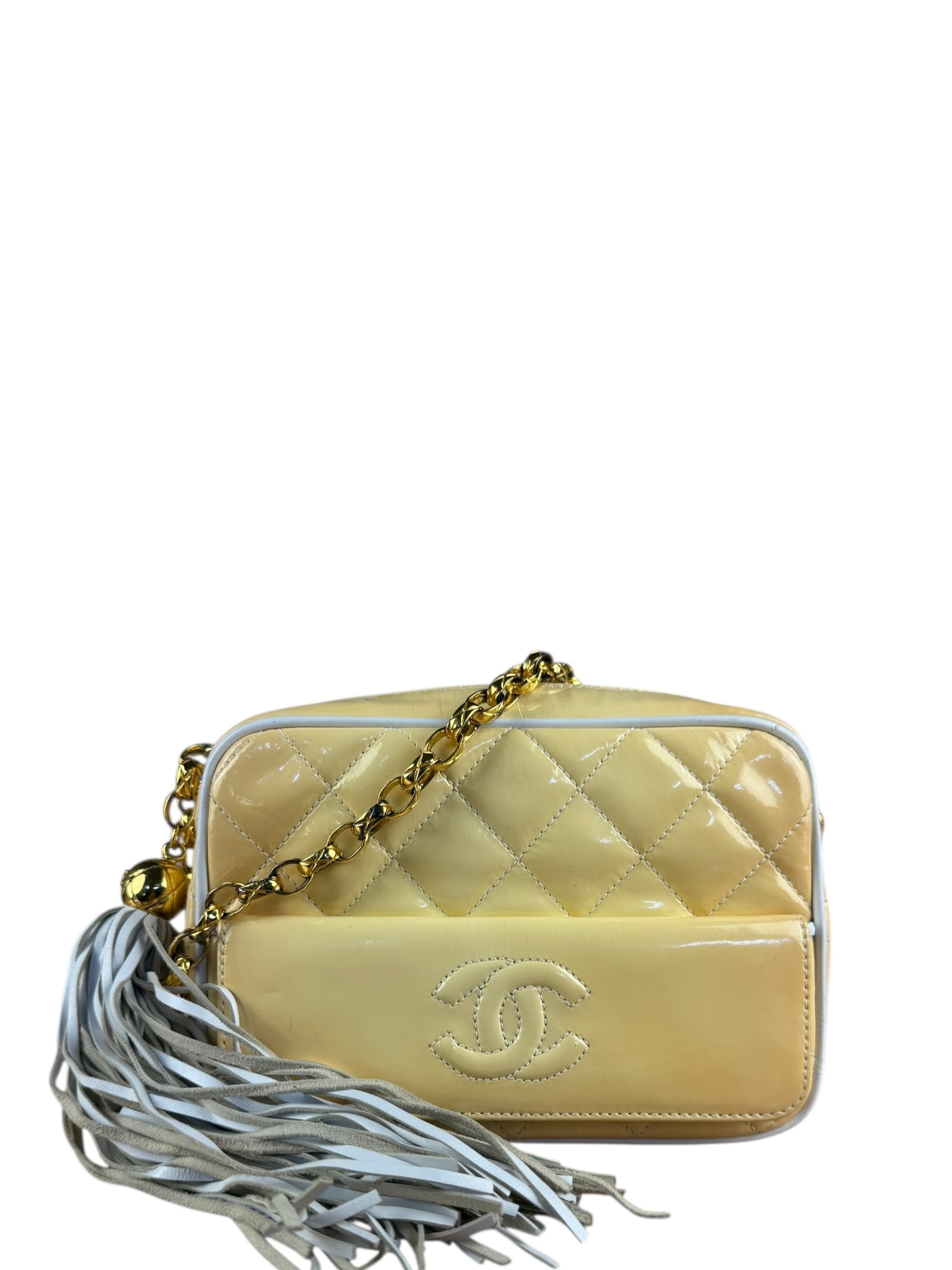 Chanel CC Patent Quilted Yellow Camera Bag 1991