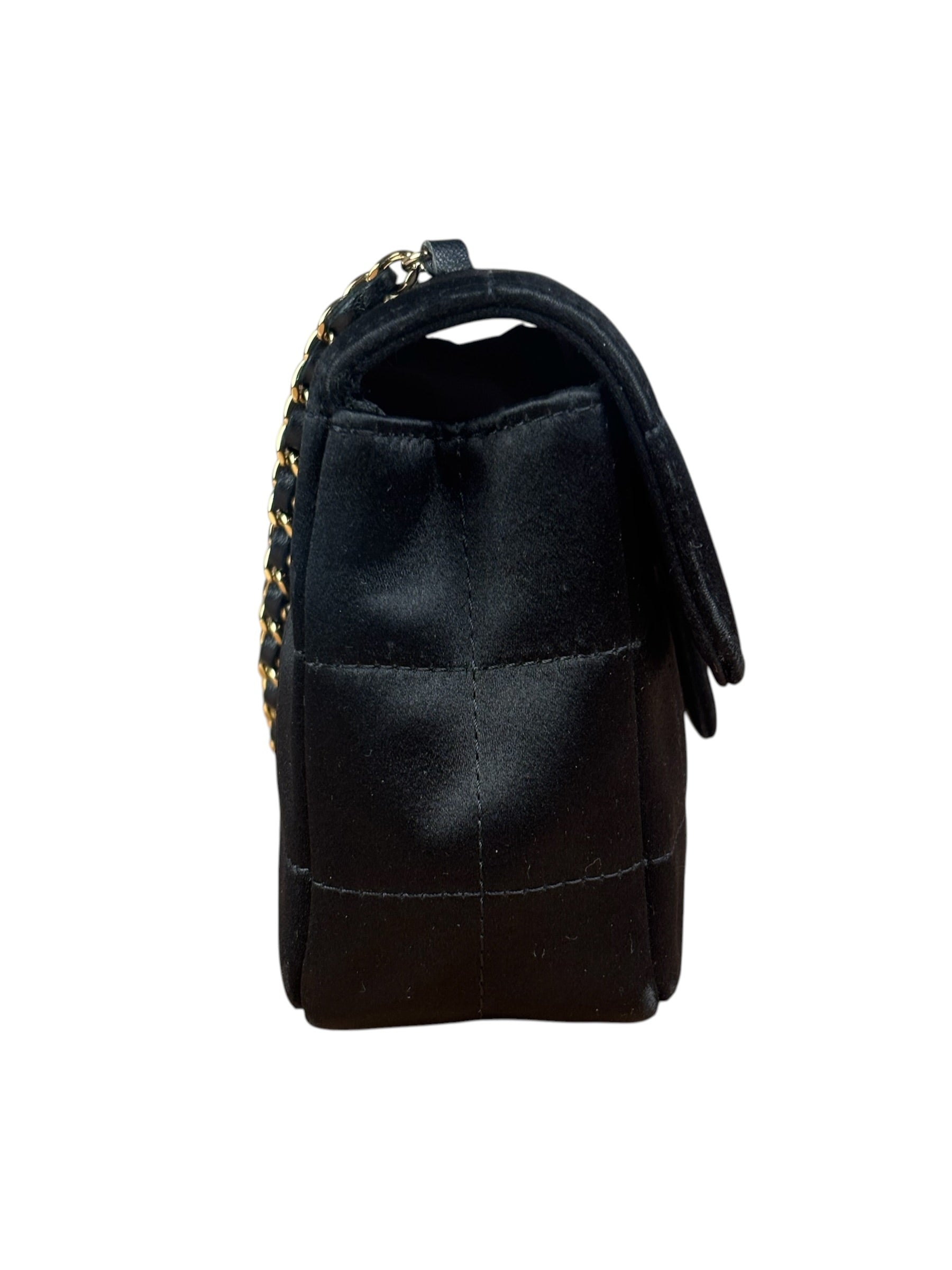 Chanel Black Satin Chocolate Bar Mini Chain Flap Bag 2010