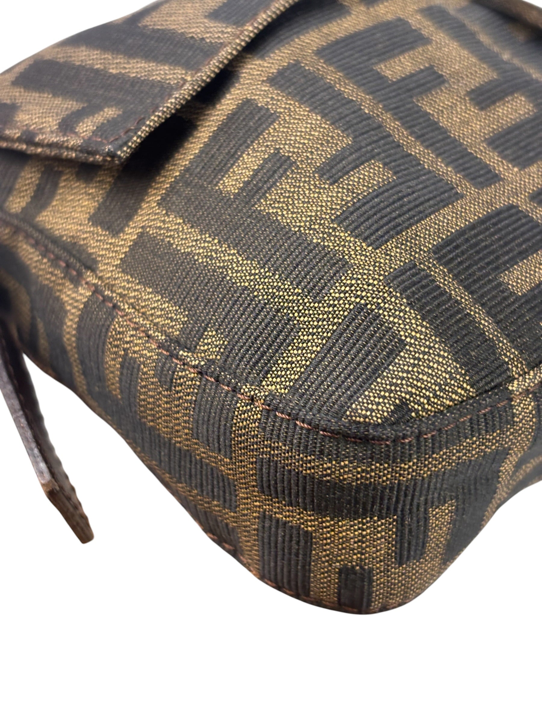 Fendi Brown Leather Trim Baguette