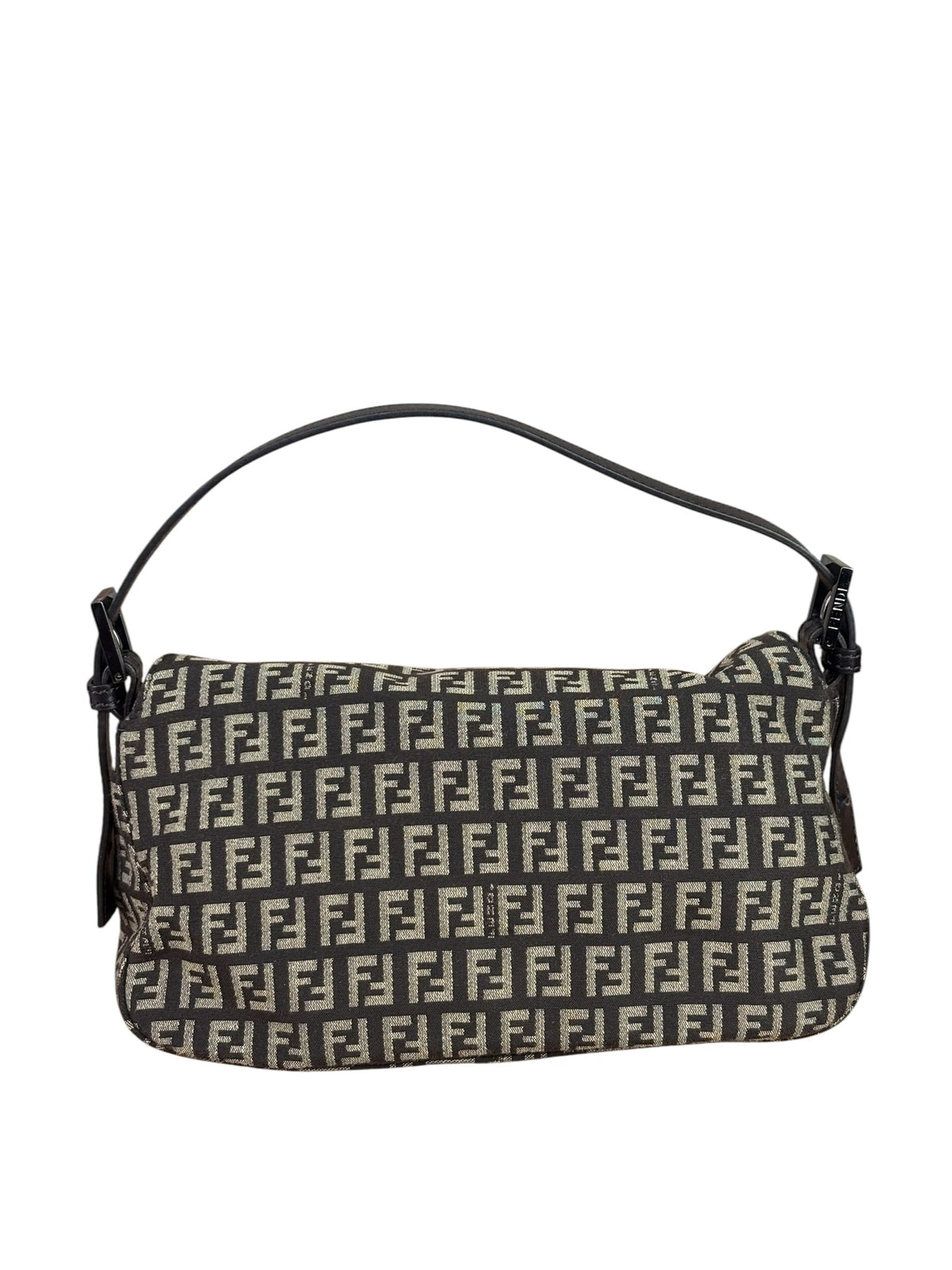 Fendi Black/Beige Leather Trim Zucca Mamma Baguette