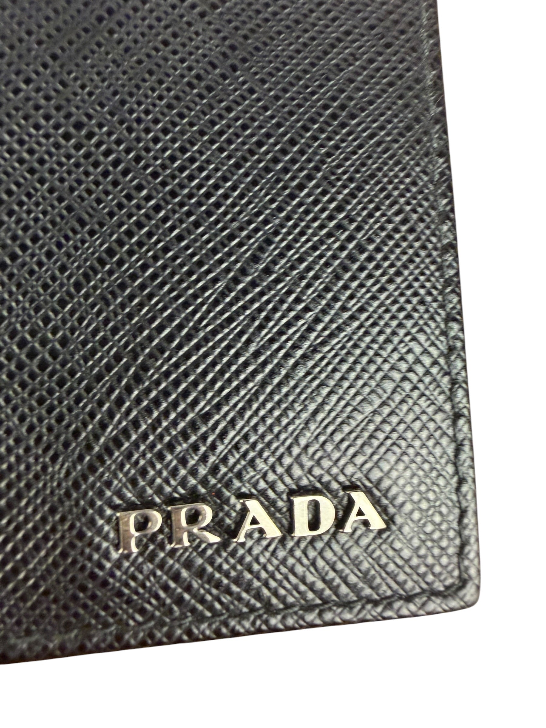 Prada Black/Grey Saffiano Leather Card Holder