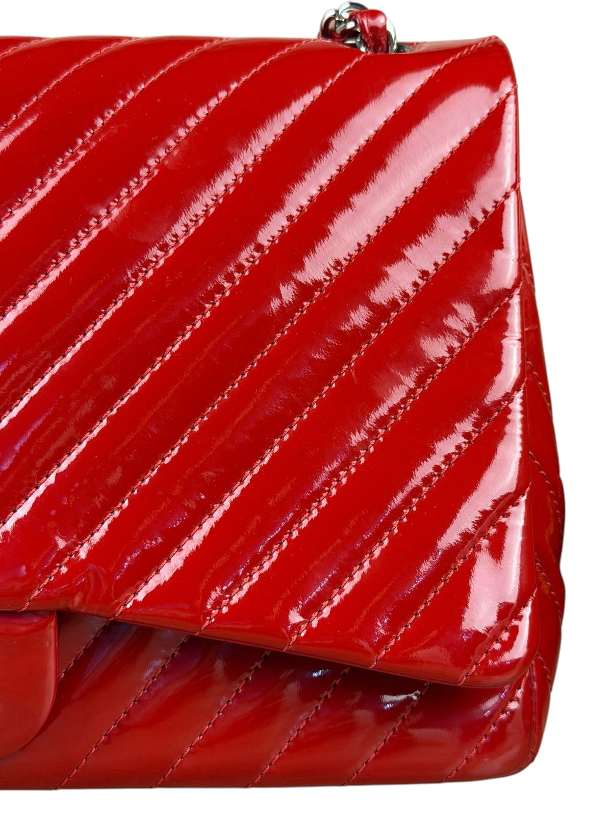 Chanel Red Patent Chevron Jumbo Flap 2010
