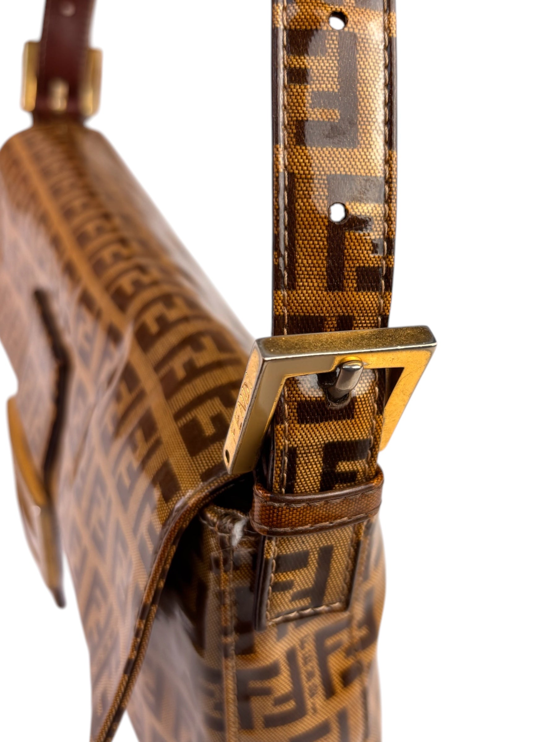 Fendi Brown PVC/Leather Trim Zucca Baguette