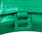 Balenciaga Green Crocodile Embossed Hourglass Wallet On Chain