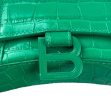 Balenciaga Green Crocodile Embossed Hourglass Wallet On Chain