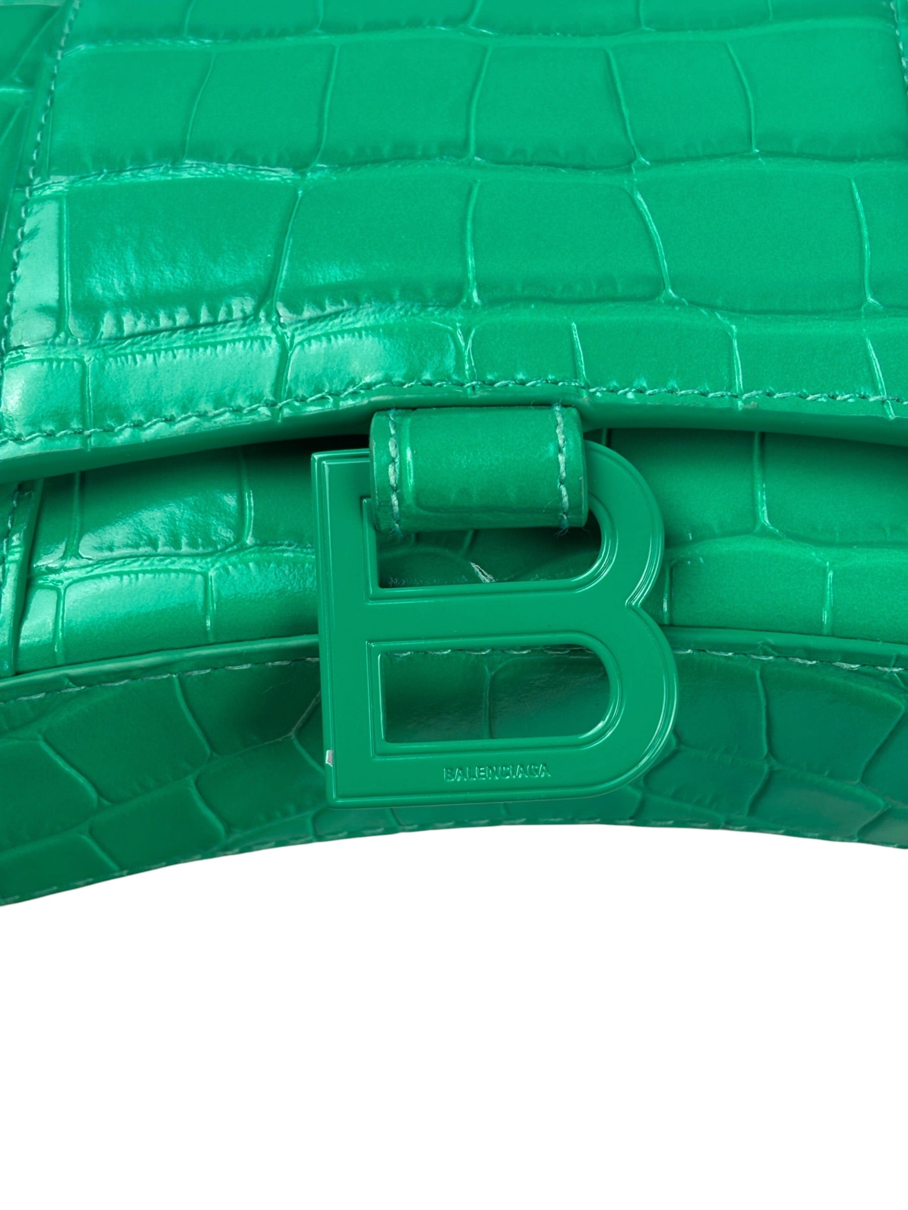 Balenciaga Green Crocodile Embossed Hourglass Wallet On Chain