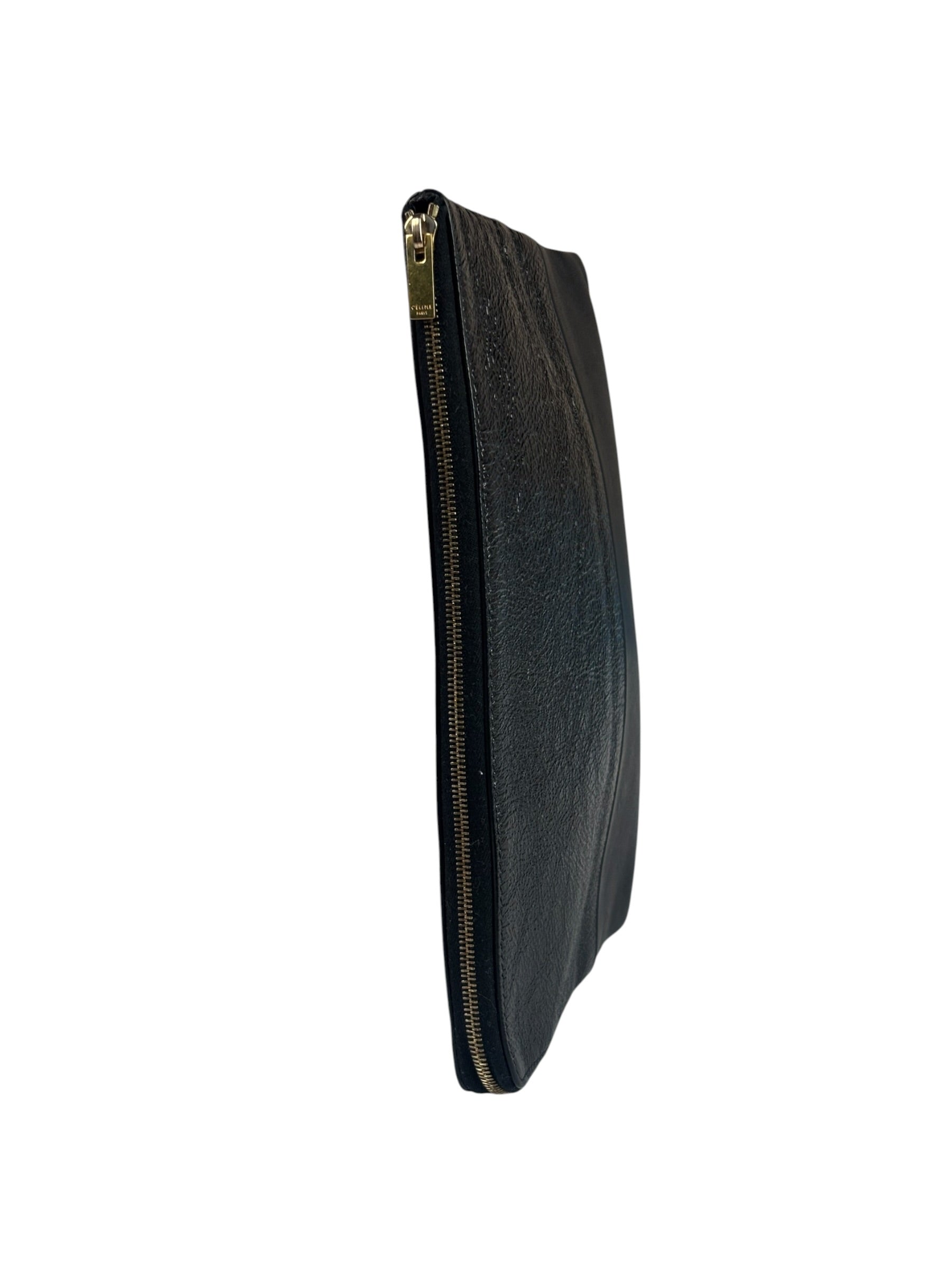 Celine Black Leather Solo Zipper Clutch
