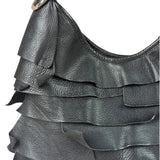 Yves Saint Laurent Black Leather St. Tropez Ruffled Hobo Bag