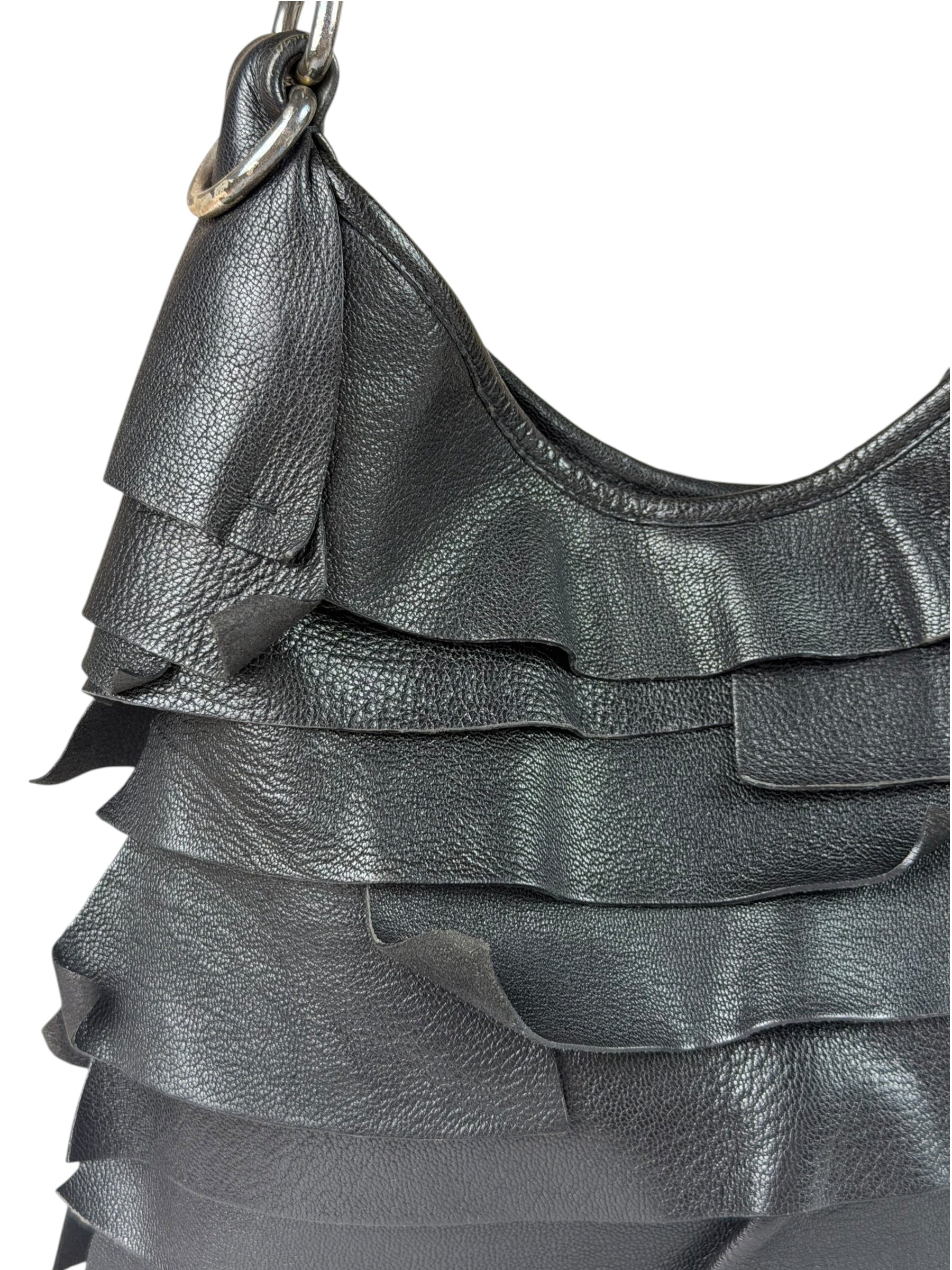 Yves Saint Laurent Black Leather St. Tropez Ruffled Hobo Bag