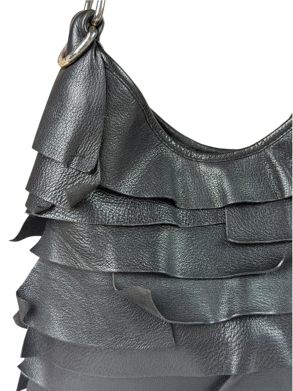Yves Saint Laurent Black Leather St. Tropez Ruffled Hobo Bag
