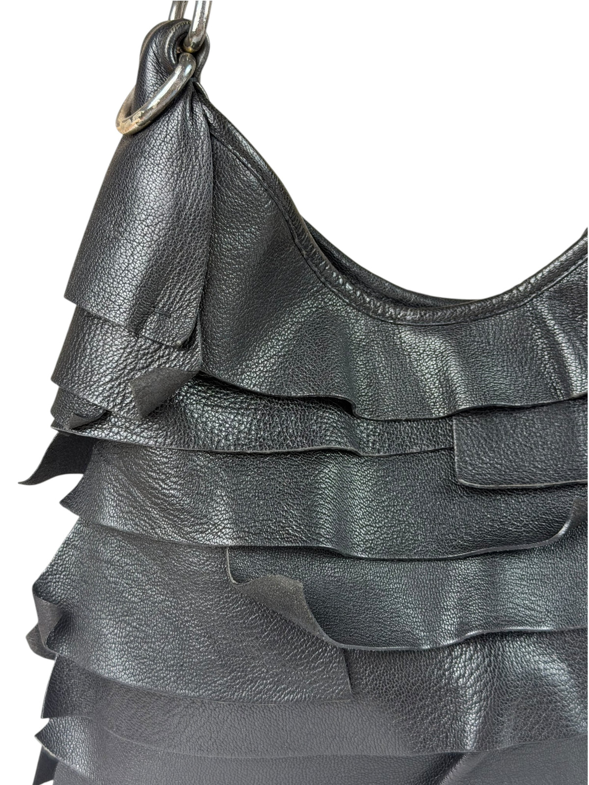 Yves Saint Laurent Black Leather St. Tropez Ruffled Hobo Bag