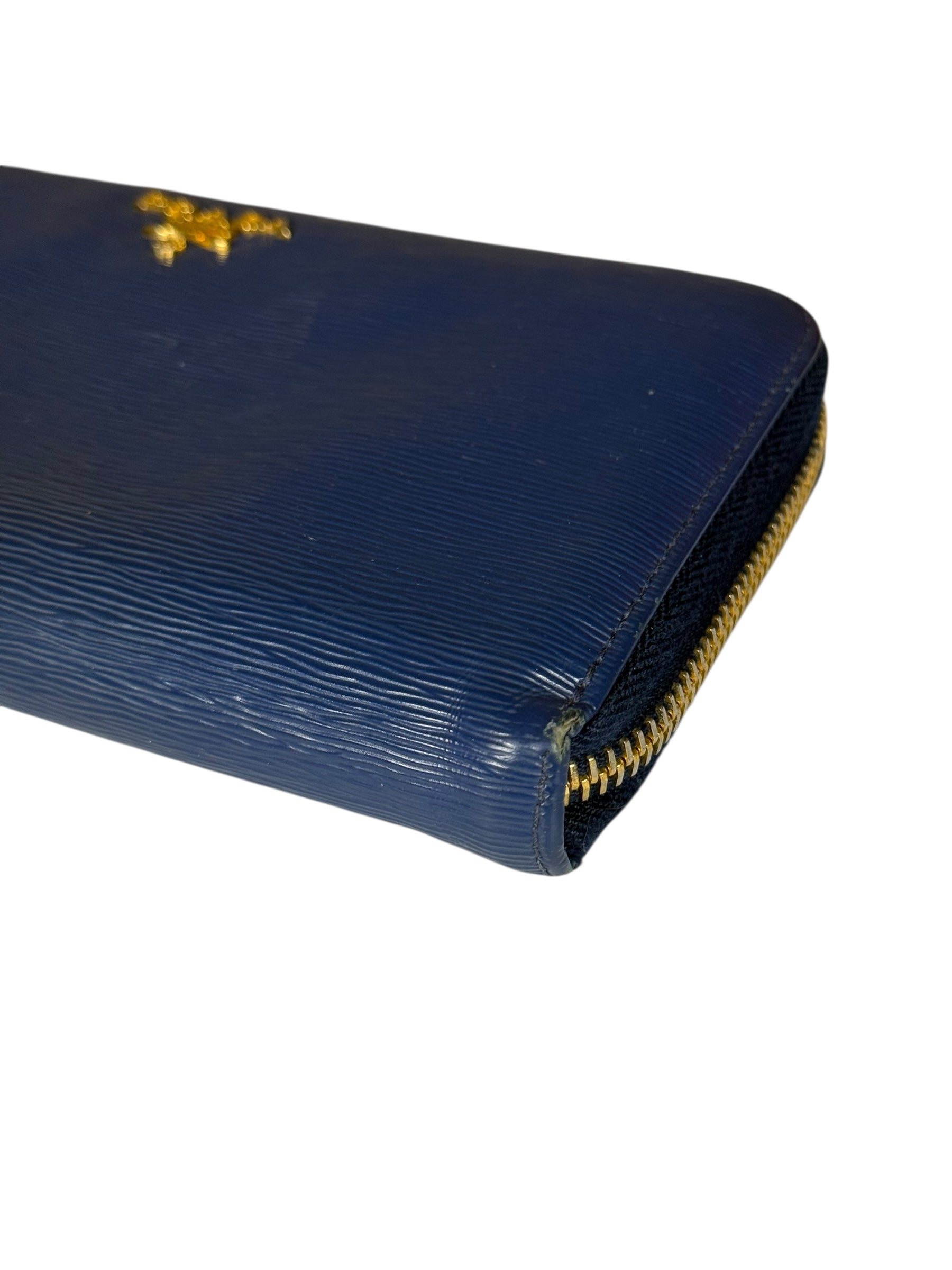 Prada Long Zip Leather Wallet Blue