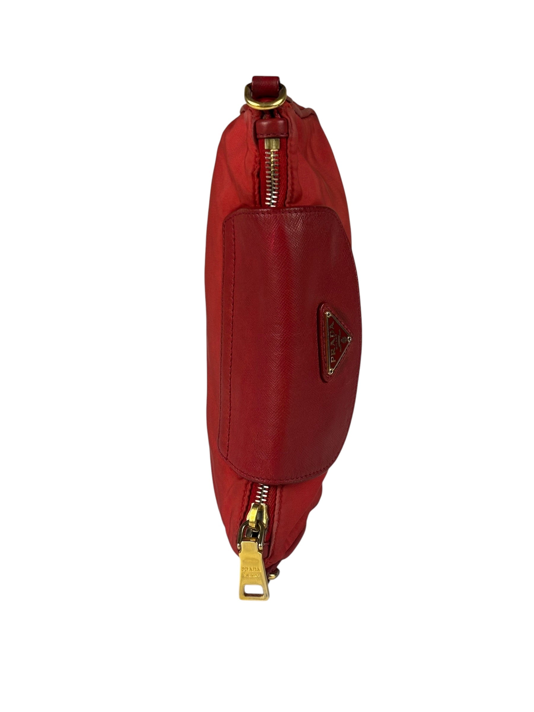 Prada Red Tessuto Nylon/Saffiano Leather Trim Two-Way Bag