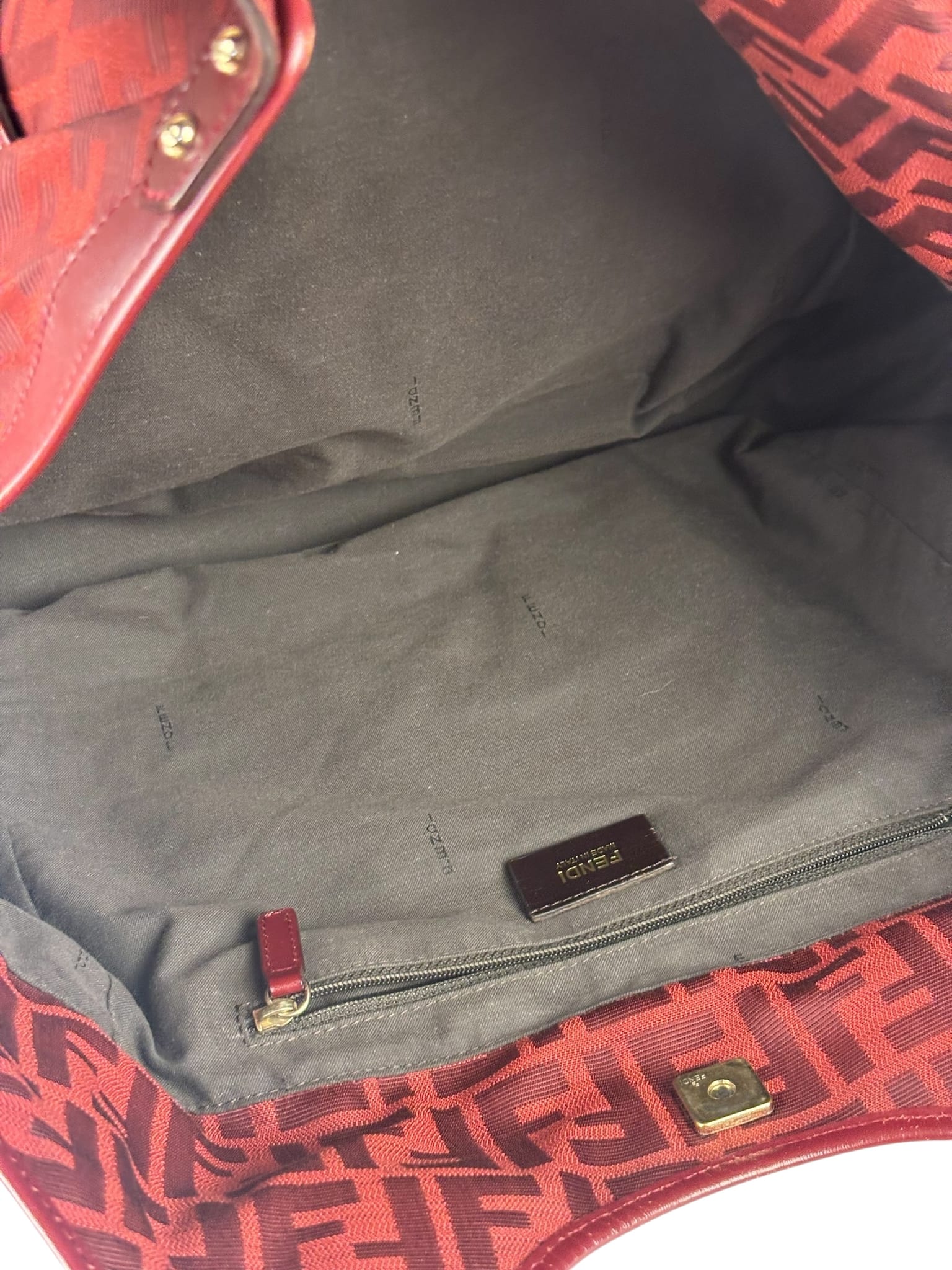 Fendi Red Leather Trim Zucca Chef Tote