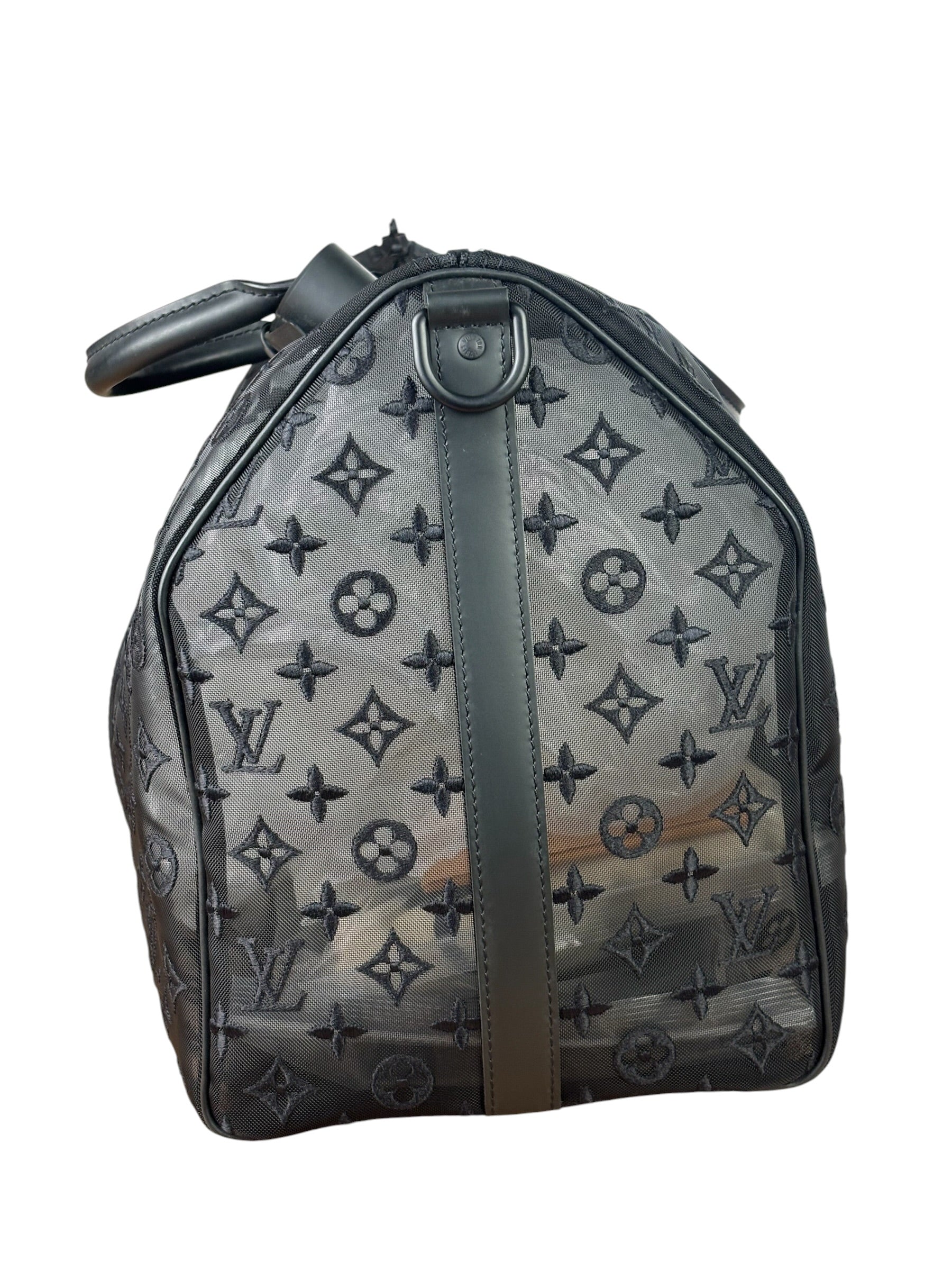Louis Vuitton x Virgil Abloh Black Leather Trim Monogram Keepall 50
