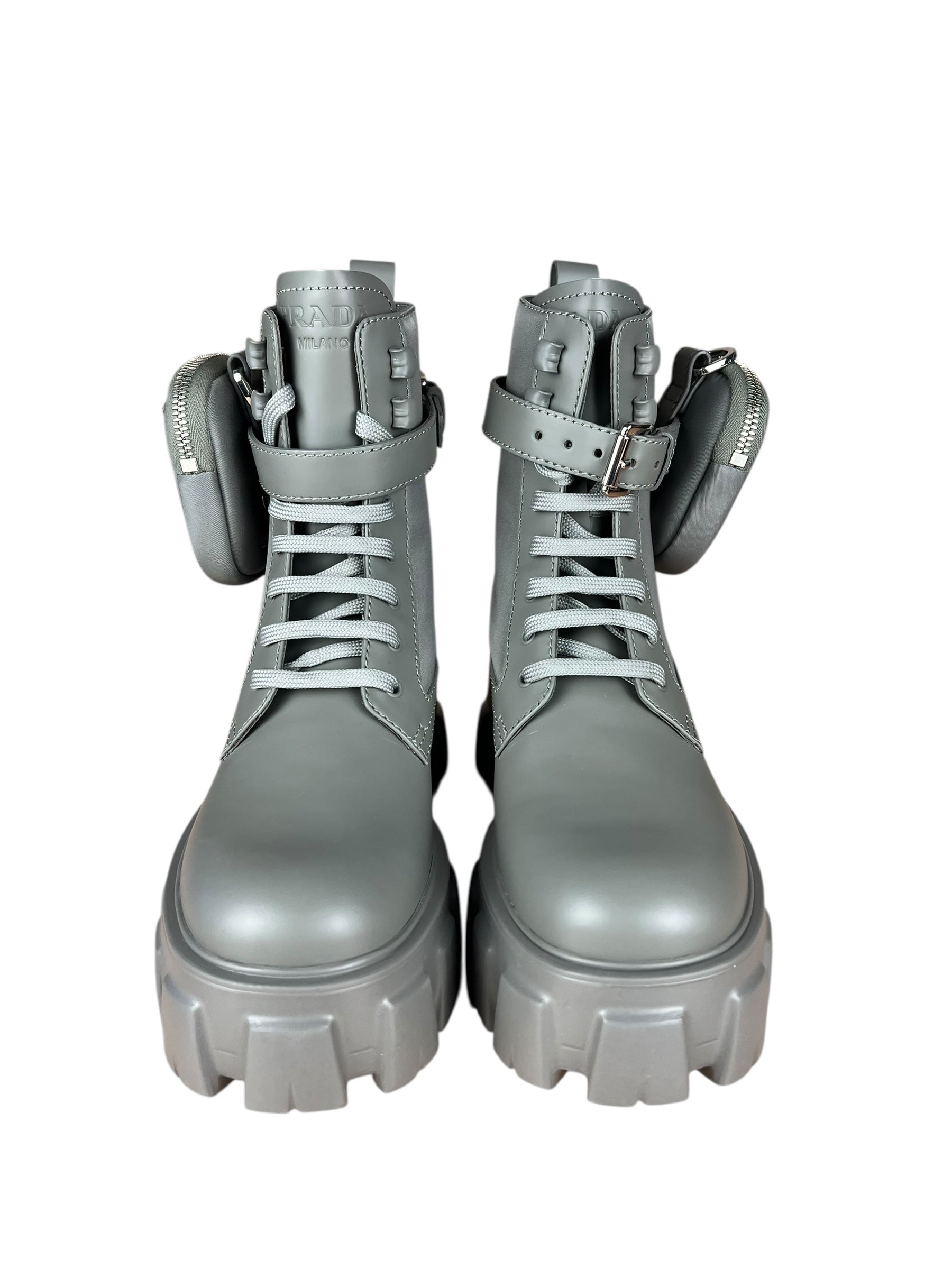 Prada Monolith Leather and Re-Nylon Pouch Boots