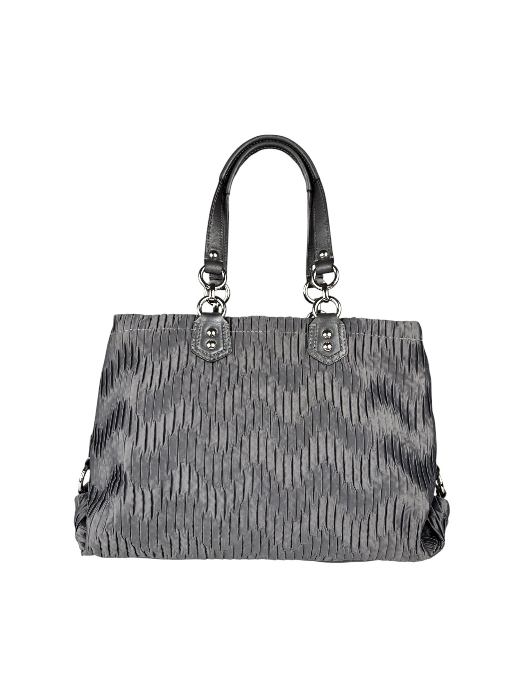 Coach Vintage Metallic Grey Leather Ashley Gathered Sateen Satchel Shoulder Bag