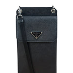 Prada Black Leather Saffiano Phone Holder