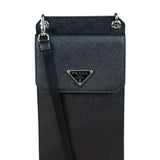 Prada Black Leather Saffiano Phone Holder