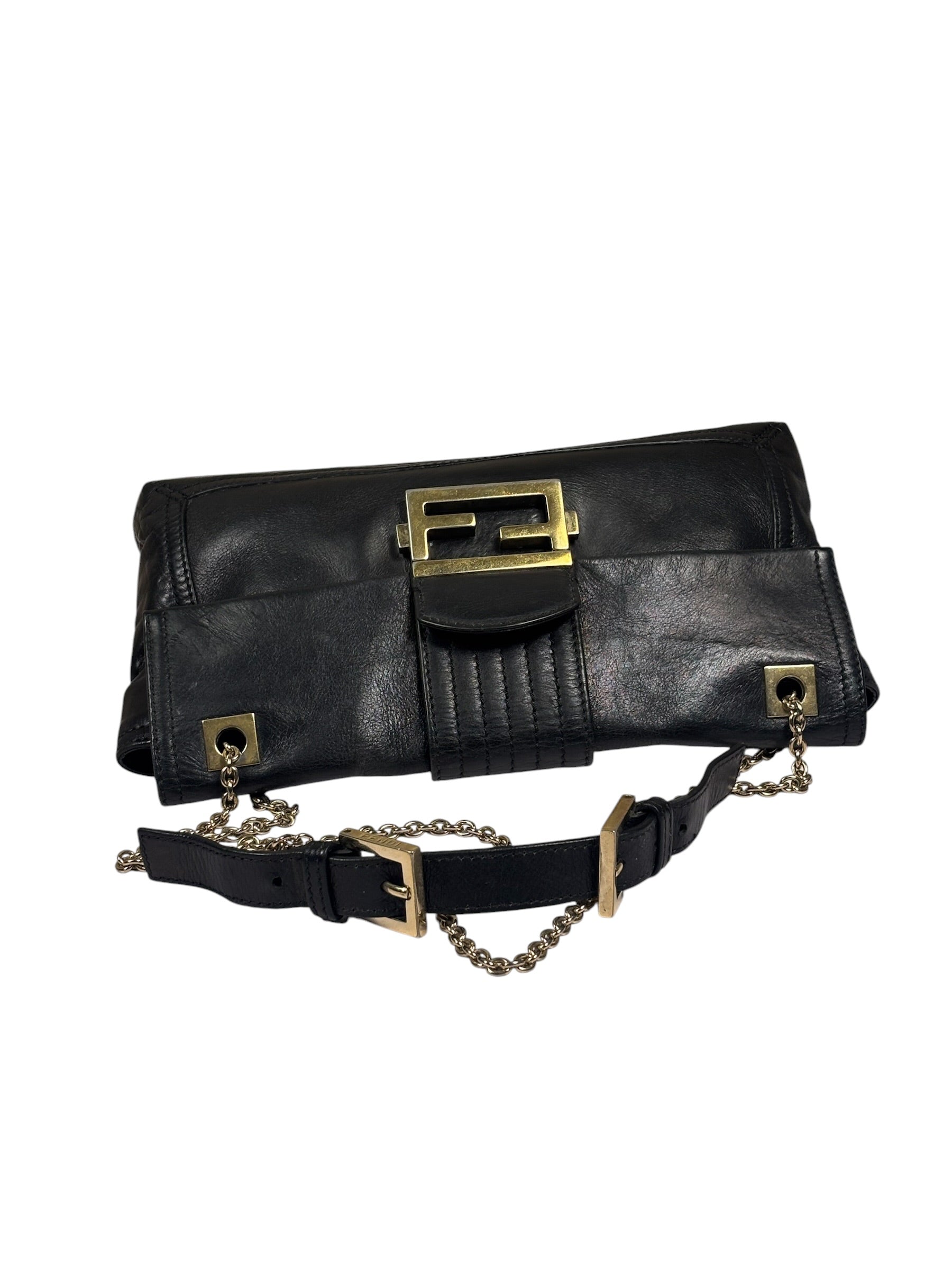 Fendi Black Leather Maxi Baguette