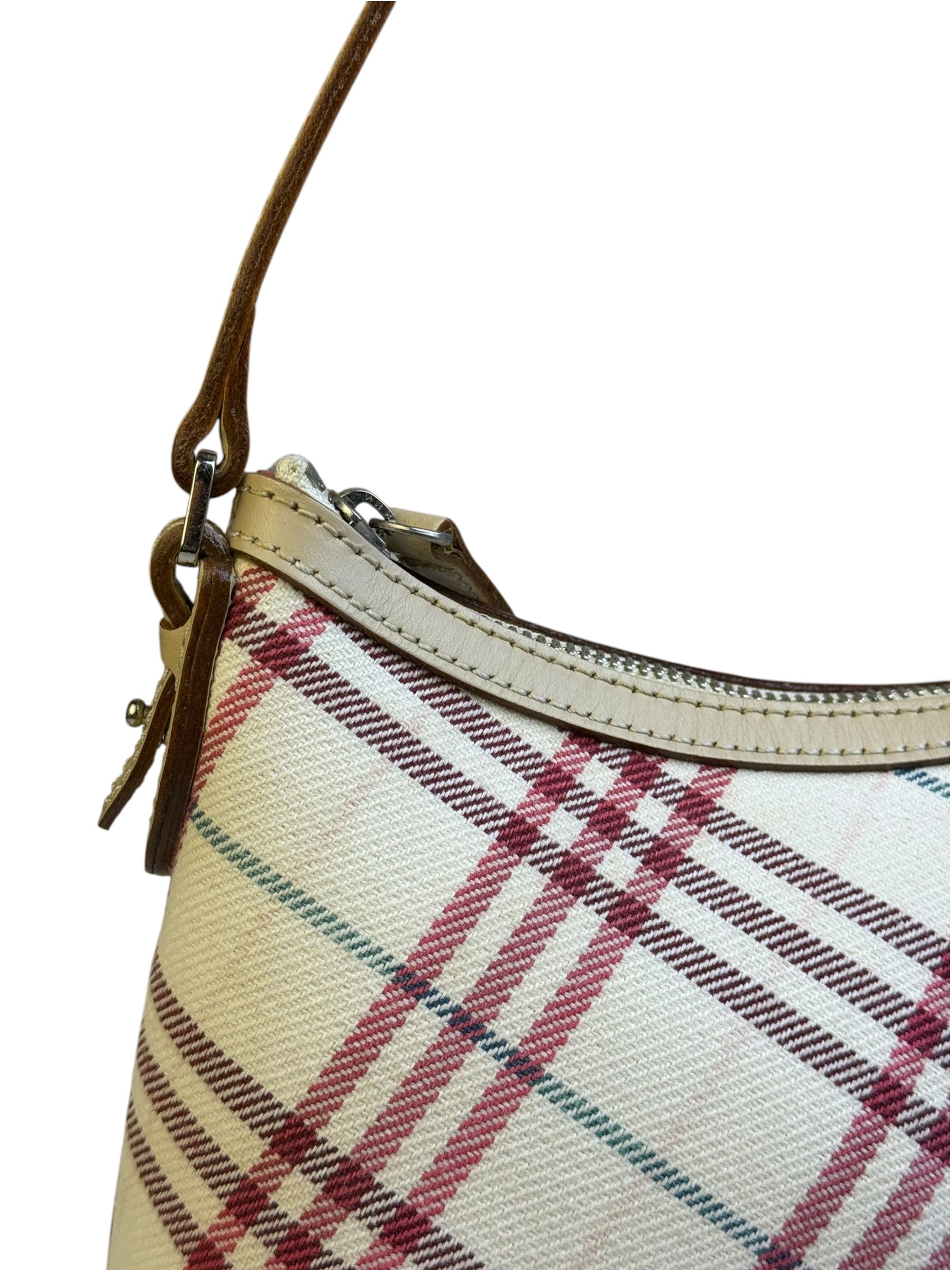 Burberry White/Beige Leather Trim Nova Check Pochette