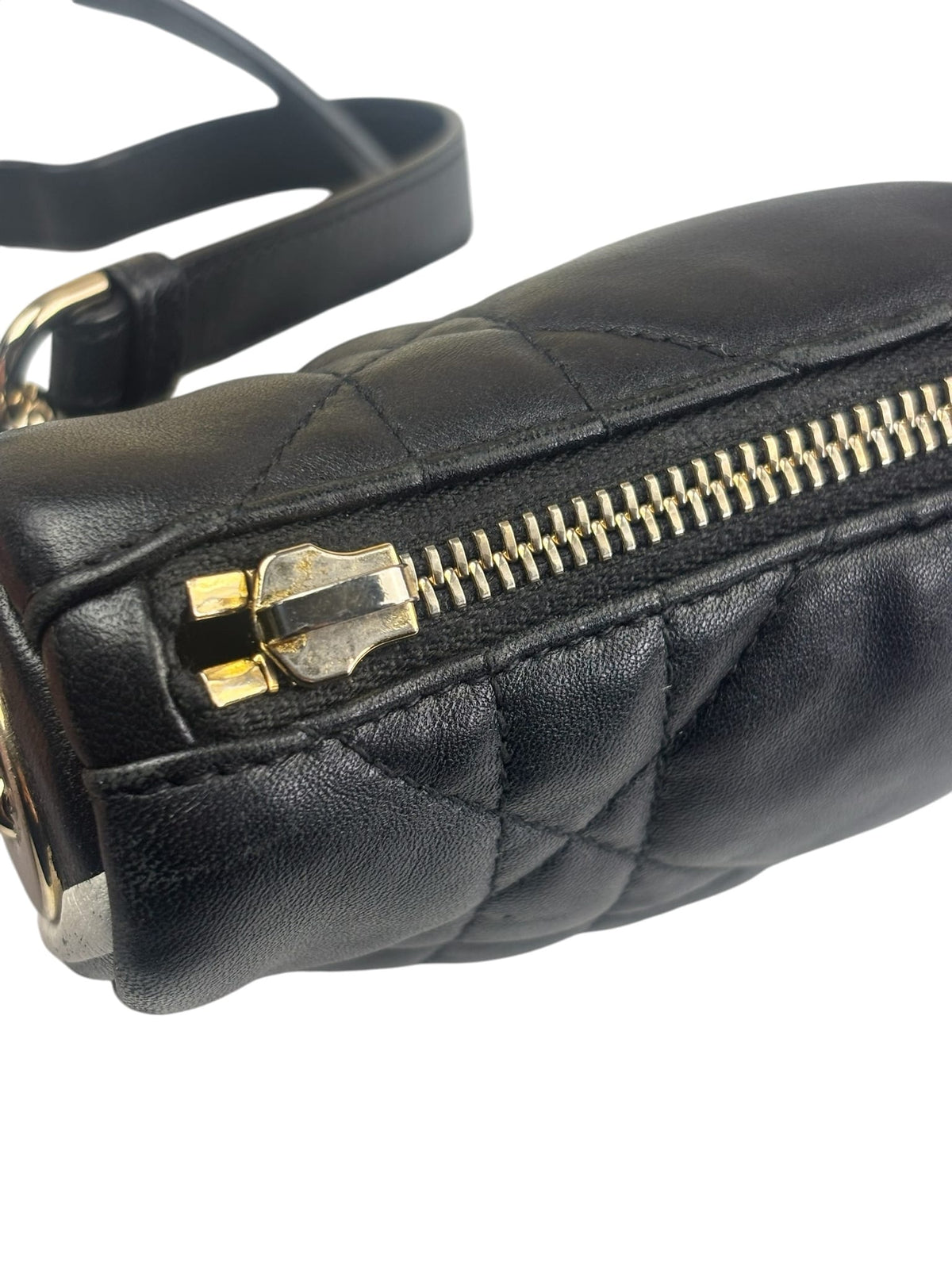 Christian Dior Black/White Quilted Leather Small Vibe Cannage Two-Way Hobo Bag